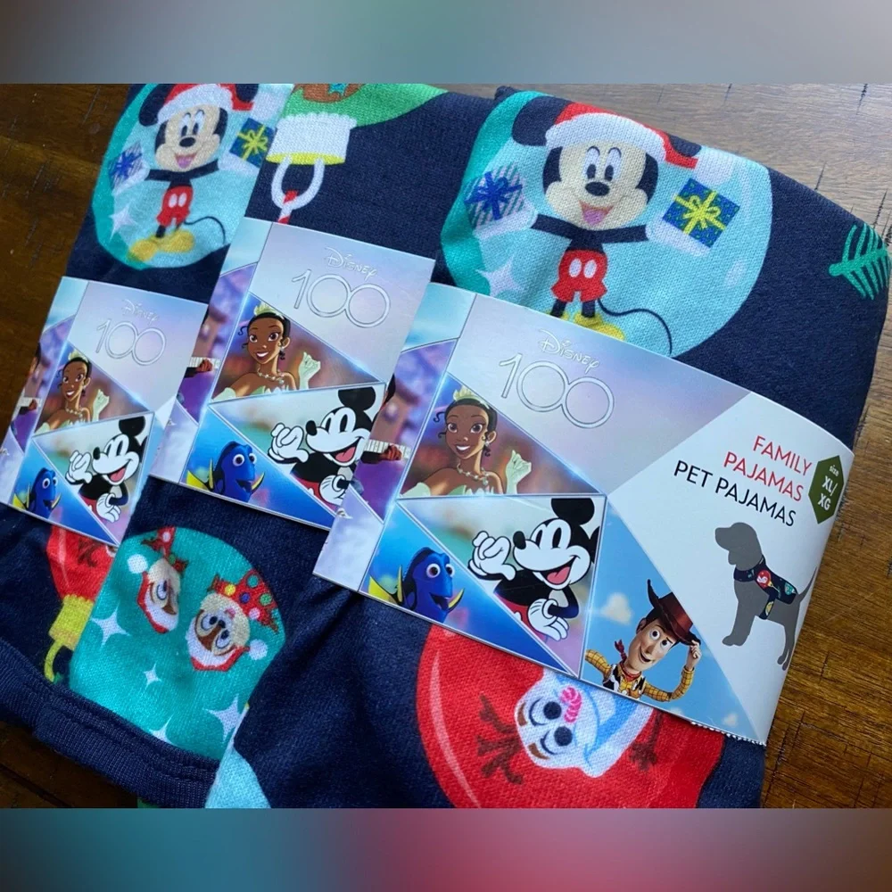•NEW•{3} Disney’s 100th Anniversary Pet One Piece Holiday Pajamas- XLARGE